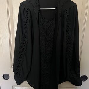 Georgette Lace Trim Button Up Blouse